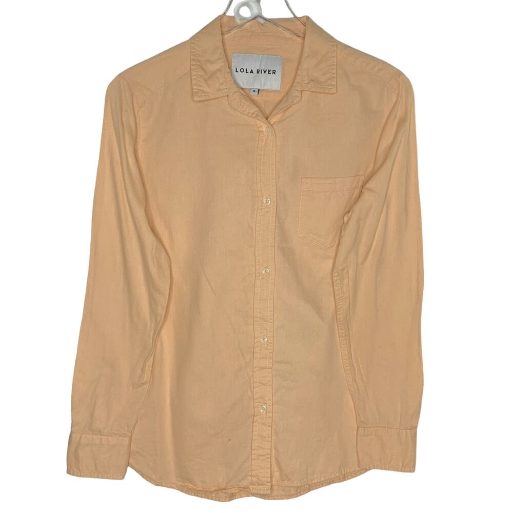 Lola River S Womens Melon Orange Button Front Long Sleeve Shirt Cotton